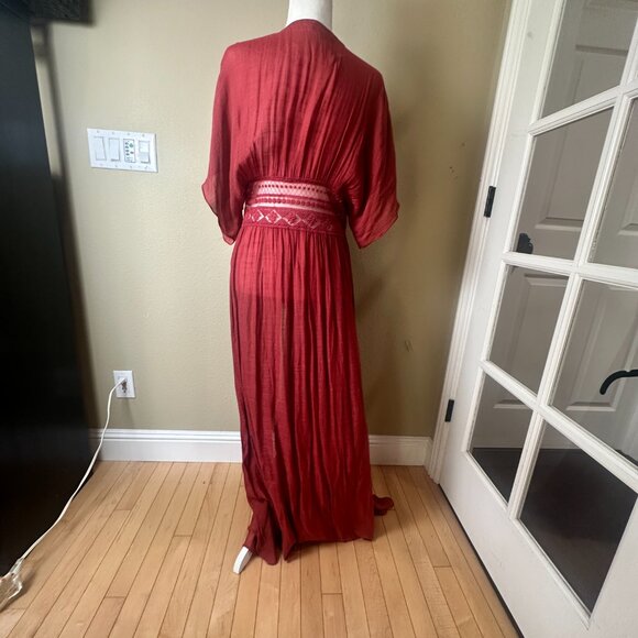 Aakaa Kaftan Open Front Dress Cover Up Size Medium Lace and Tie Details - Picture 6 of 10